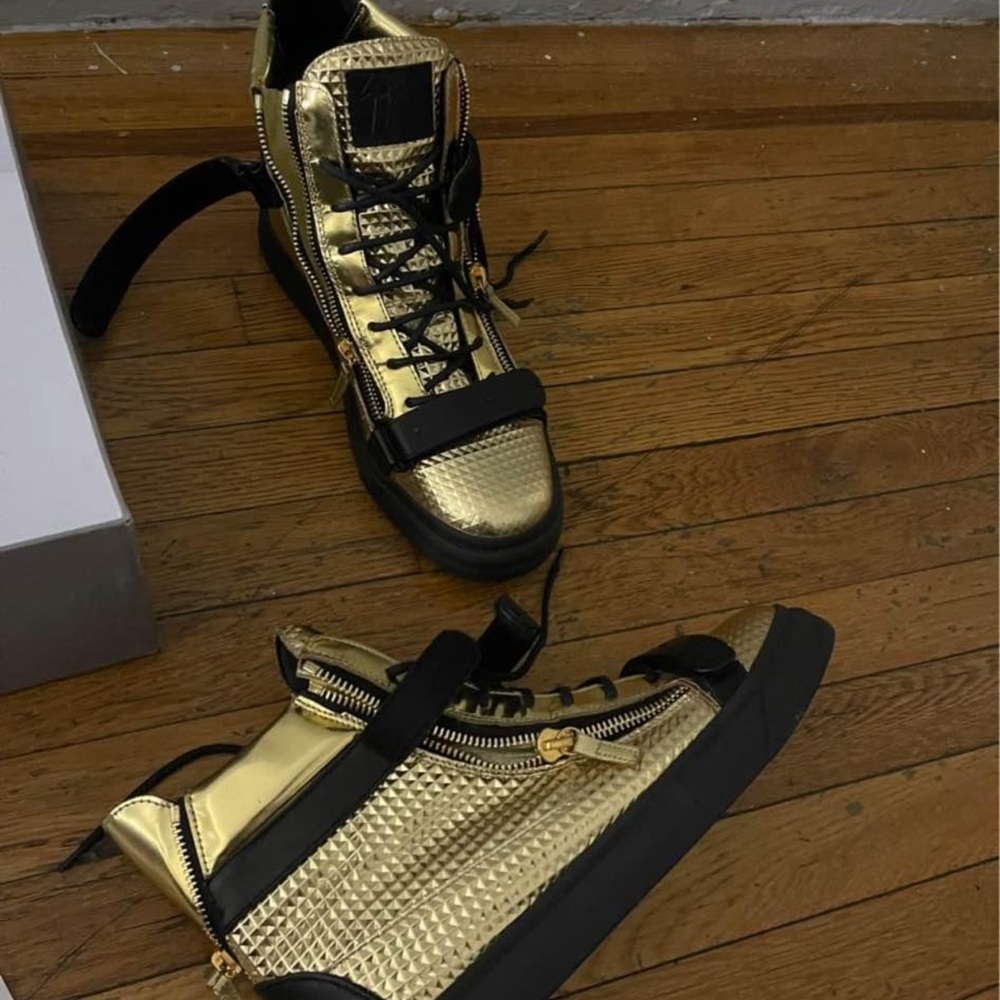Gold and Black High-Top Sneakers